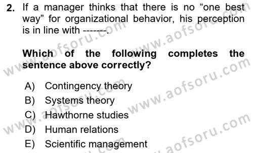 Organizational Behavior Dersi 2023 - 2024 Yılı (Vize) Ara Sınav Soruları 2. Soru