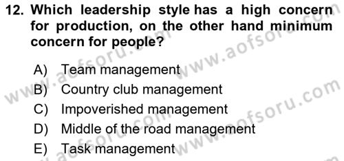 Organizational Behavior Dersi 2023 - 2024 Yılı (Final) Dönem Sonu Sınav Soruları 12. Soru