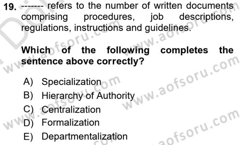 Organizational Behavior Dersi 2023 - 2024 Yılı (Final) Dönem Sonu Sınav Soruları 19. Soru