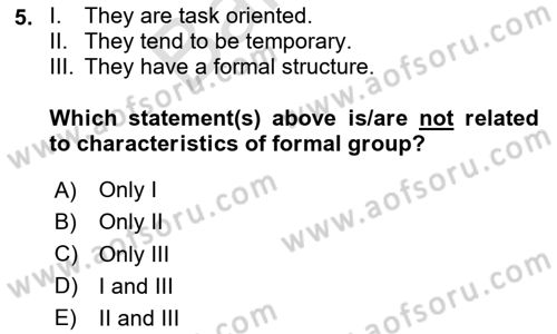 Organizational Behavior Dersi 2023 - 2024 Yılı (Final) Dönem Sonu Sınav Soruları 5. Soru