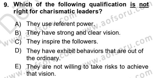 Organizational Behavior Dersi 2023 - 2024 Yılı (Final) Dönem Sonu Sınav Soruları 9. Soru