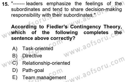 Organizational Behavior Dersi 2023 - 2024 Yılı Yaz Okulu Sınav Soruları 15. Soru