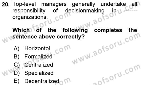 Organizational Behavior Dersi 2023 - 2024 Yılı Yaz Okulu Sınav Soruları 20. Soru