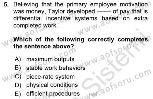 Organizational Behavior Dersi 2024 - 2025 Yılı (Vize) Ara Sınav Soruları 5. Soru