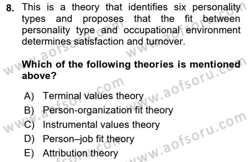 Organizational Behavior Dersi 2024 - 2025 Yılı (Vize) Ara Sınav Soruları 8. Soru