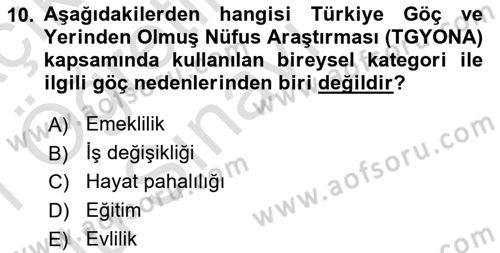 Göç Sosyolojisi Dersi 2020 - 2021 Yılı Yaz Okulu Sınav Soruları 10. Soru