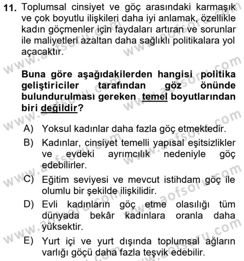 Göç Sosyolojisi Dersi 2020 - 2021 Yılı Yaz Okulu Sınav Soruları 11. Soru