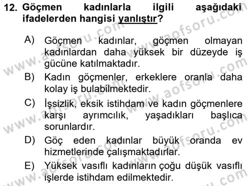 Göç Sosyolojisi Dersi 2020 - 2021 Yılı Yaz Okulu Sınav Soruları 12. Soru