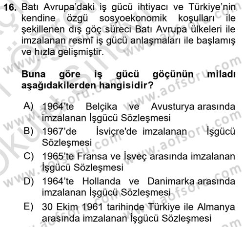 Göç Sosyolojisi Dersi 2020 - 2021 Yılı Yaz Okulu Sınavı 16. Soru