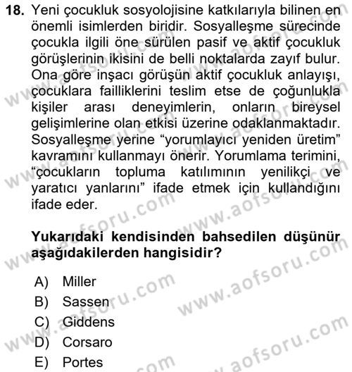 Göç Sosyolojisi Dersi 2020 - 2021 Yılı Yaz Okulu Sınav Soruları 18. Soru