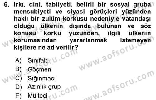Göç Sosyolojisi Dersi 2020 - 2021 Yılı Yaz Okulu Sınav Soruları 6. Soru