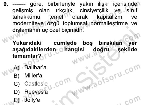 Göç Sosyolojisi Dersi 2020 - 2021 Yılı Yaz Okulu Sınav Soruları 9. Soru