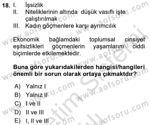 Göç Sosyolojisi Dersi 2021 - 2022 Yılı (Vize) Ara Sınav Soruları 18. Soru