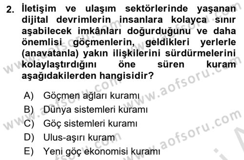 Göç Sosyolojisi Dersi 2021 - 2022 Yılı (Vize) Ara Sınav Soruları 2. Soru