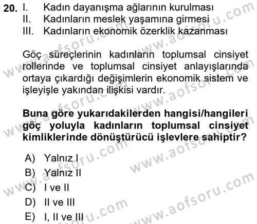 Göç Sosyolojisi Dersi 2021 - 2022 Yılı (Vize) Ara Sınav Soruları 20. Soru