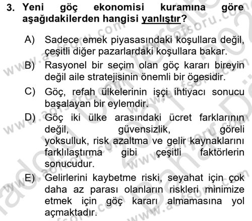 Göç Sosyolojisi Dersi 2021 - 2022 Yılı (Vize) Ara Sınav Soruları 3. Soru