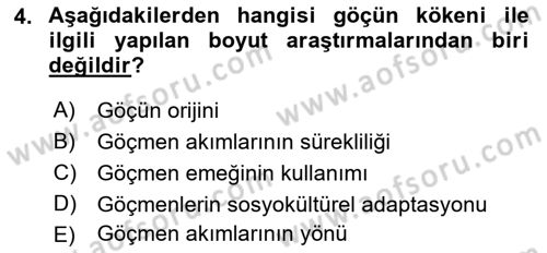 Göç Sosyolojisi Dersi 2021 - 2022 Yılı (Vize) Ara Sınav Soruları 4. Soru
