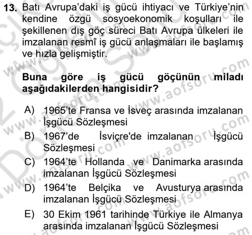 Göç Sosyolojisi Dersi 2021 - 2022 Yılı (Final) Dönem Sonu Sınav Soruları 13. Soru