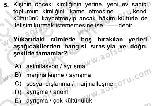 Göç Sosyolojisi Dersi 2021 - 2022 Yılı (Final) Dönem Sonu Sınav Soruları 5. Soru
