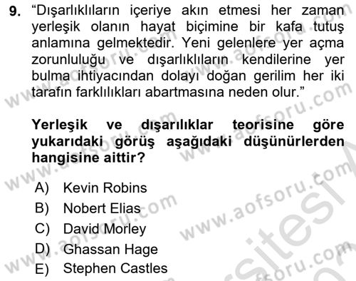 Göç Sosyolojisi Dersi 2021 - 2022 Yılı (Final) Dönem Sonu Sınav Soruları 9. Soru