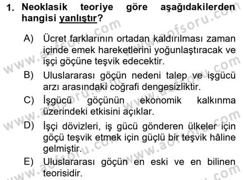 Göç Sosyolojisi Dersi 2021 - 2022 Yılı Yaz Okulu Sınav Soruları 1. Soru