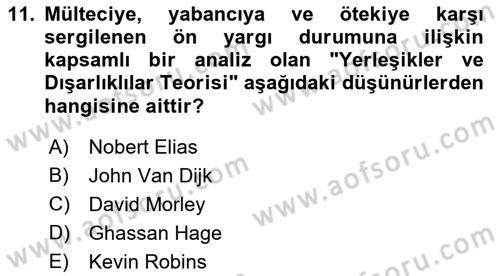 Göç Sosyolojisi Dersi 2021 - 2022 Yılı Yaz Okulu Sınav Soruları 11. Soru