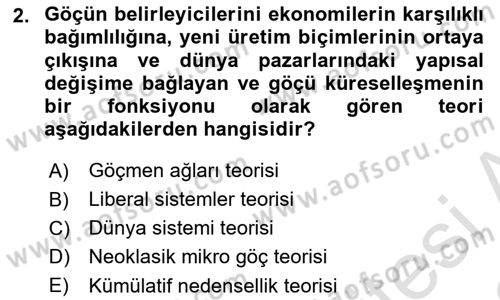 Göç Sosyolojisi Dersi 2021 - 2022 Yılı Yaz Okulu Sınav Soruları 2. Soru