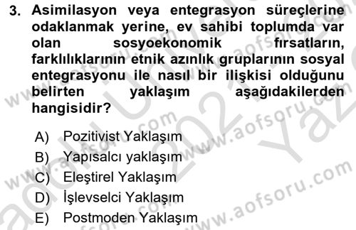 Göç Sosyolojisi Dersi 2021 - 2022 Yılı Yaz Okulu Sınav Soruları 3. Soru