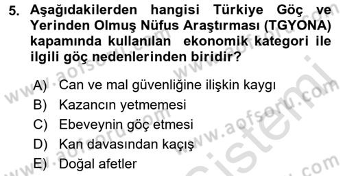 Göç Sosyolojisi Dersi 2021 - 2022 Yılı Yaz Okulu Sınav Soruları 5. Soru