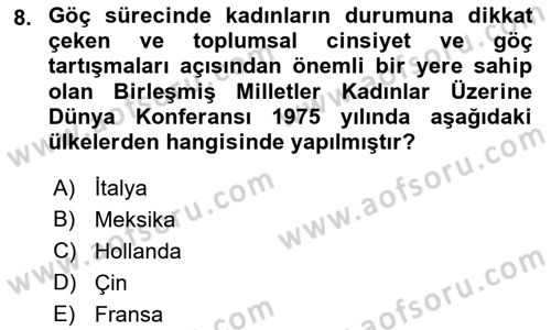 Göç Sosyolojisi Dersi 2021 - 2022 Yılı Yaz Okulu Sınav Soruları 8. Soru