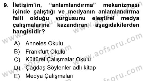 Göç Sosyolojisi Dersi 2021 - 2022 Yılı Yaz Okulu Sınavı 9. Soru