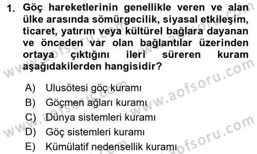 Göç Sosyolojisi Dersi 2022 - 2023 Yılı Yaz Okulu Sınav Soruları 1. Soru