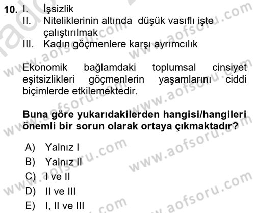 Göç Sosyolojisi Dersi 2022 - 2023 Yılı Yaz Okulu Sınav Soruları 10. Soru