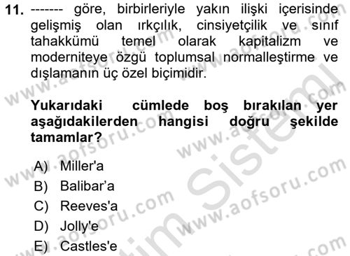 Göç Sosyolojisi Dersi 2022 - 2023 Yılı Yaz Okulu Sınav Soruları 11. Soru