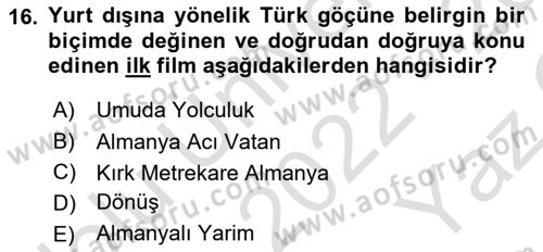 Göç Sosyolojisi Dersi 2022 - 2023 Yılı Yaz Okulu Sınav Soruları 16. Soru