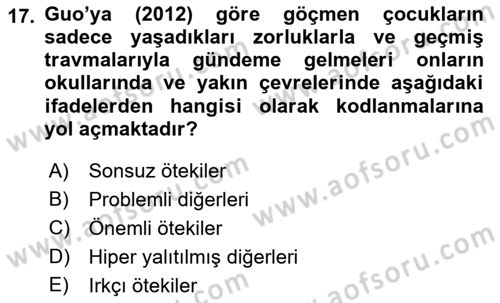 Göç Sosyolojisi Dersi 2022 - 2023 Yılı Yaz Okulu Sınav Soruları 17. Soru