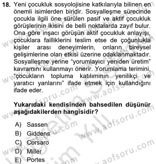 Göç Sosyolojisi Dersi 2022 - 2023 Yılı Yaz Okulu Sınav Soruları 18. Soru