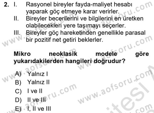 Göç Sosyolojisi Dersi 2022 - 2023 Yılı Yaz Okulu Sınav Soruları 2. Soru