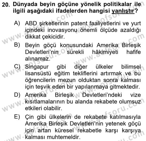 Göç Sosyolojisi Dersi 2022 - 2023 Yılı Yaz Okulu Sınav Soruları 20. Soru