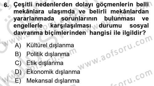 Göç Sosyolojisi Dersi 2022 - 2023 Yılı Yaz Okulu Sınav Soruları 6. Soru