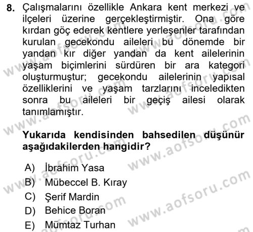 Göç Sosyolojisi Dersi 2022 - 2023 Yılı Yaz Okulu Sınav Soruları 8. Soru