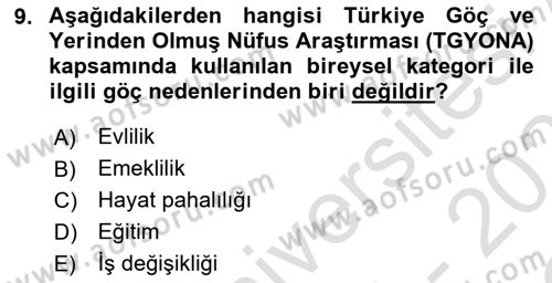 Göç Sosyolojisi Dersi 2022 - 2023 Yılı Yaz Okulu Sınav Soruları 9. Soru