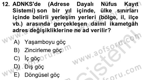 Göç Sosyolojisi Dersi 2023 - 2024 Yılı (Vize) Ara Sınav Soruları 12. Soru