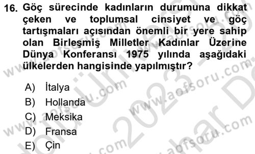 Göç Sosyolojisi Dersi 2023 - 2024 Yılı (Vize) Ara Sınavı 16. Soru