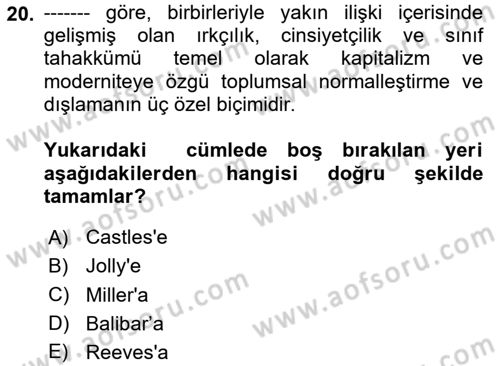 Göç Sosyolojisi Dersi 2023 - 2024 Yılı (Vize) Ara Sınavı 20. Soru