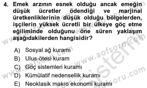 Göç Sosyolojisi Dersi 2023 - 2024 Yılı (Vize) Ara Sınav Soruları 4. Soru