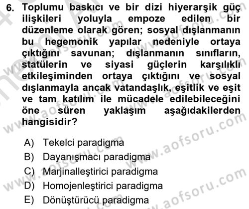 Göç Sosyolojisi Dersi 2023 - 2024 Yılı (Vize) Ara Sınav Soruları 6. Soru