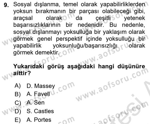 Göç Sosyolojisi Dersi 2023 - 2024 Yılı (Vize) Ara Sınav Soruları 9. Soru