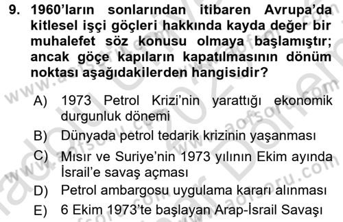 Göç Sosyolojisi Dersi 2023 - 2024 Yılı (Final) Dönem Sonu Sınav Soruları 9. Soru