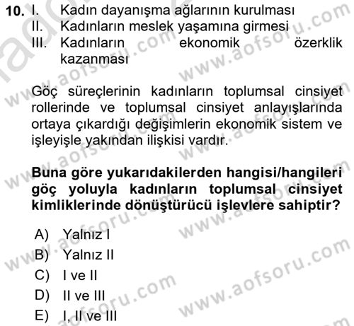 Göç Sosyolojisi Dersi 2023 - 2024 Yılı Yaz Okulu Sınav Soruları 10. Soru